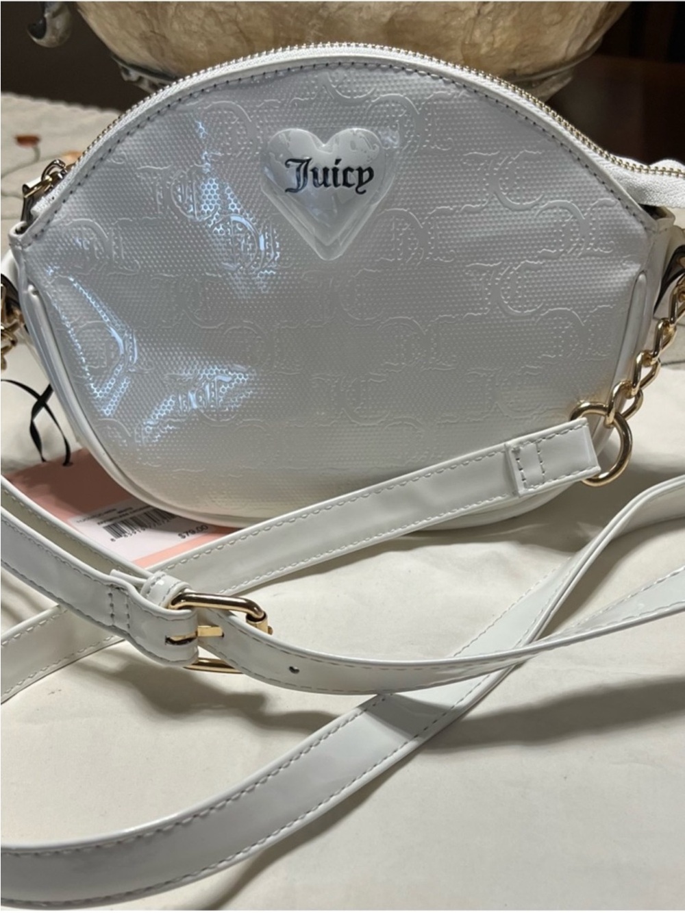 Juicy Couture White Patent Heart Logo Crossbody Satchel